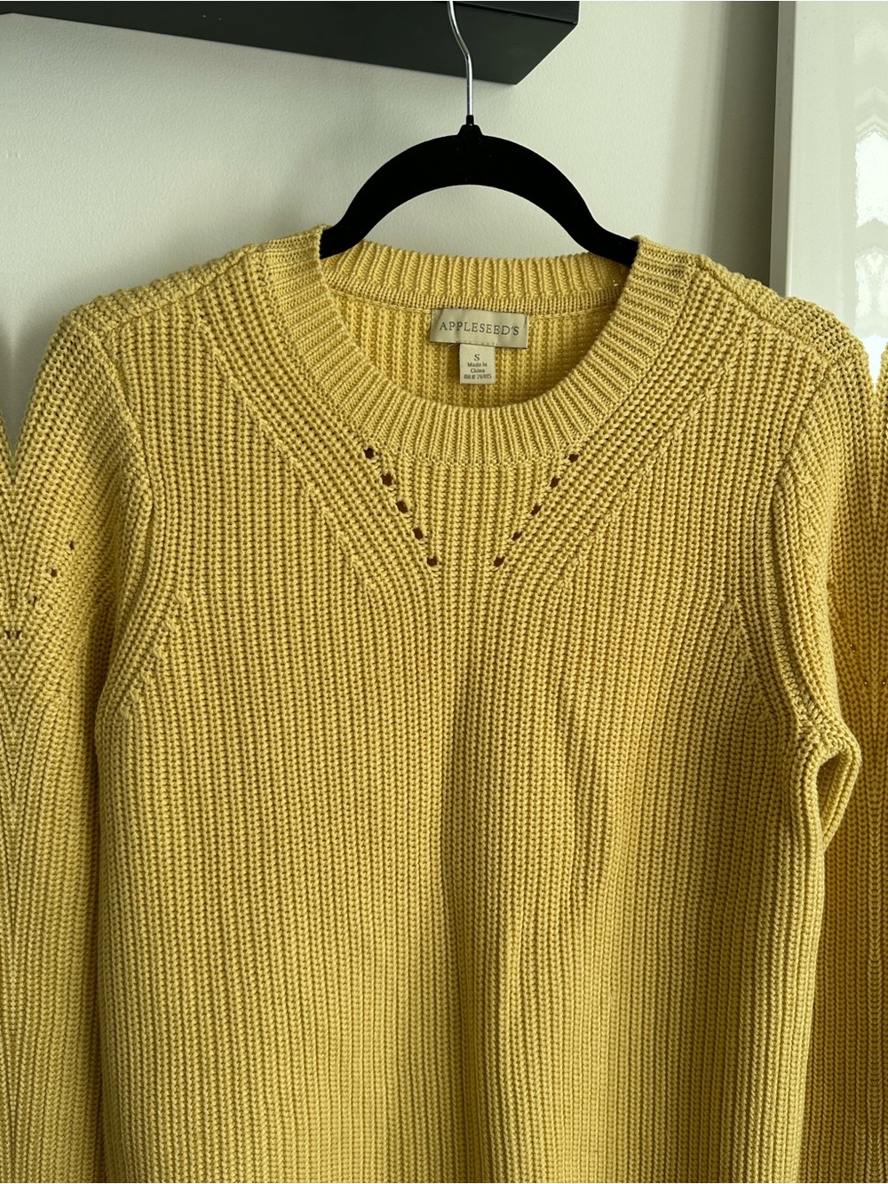 Butter Yellow Cotton Knit Sweater Pointelle Preppy Coastal Transitional Fall - Picture 6 of 6